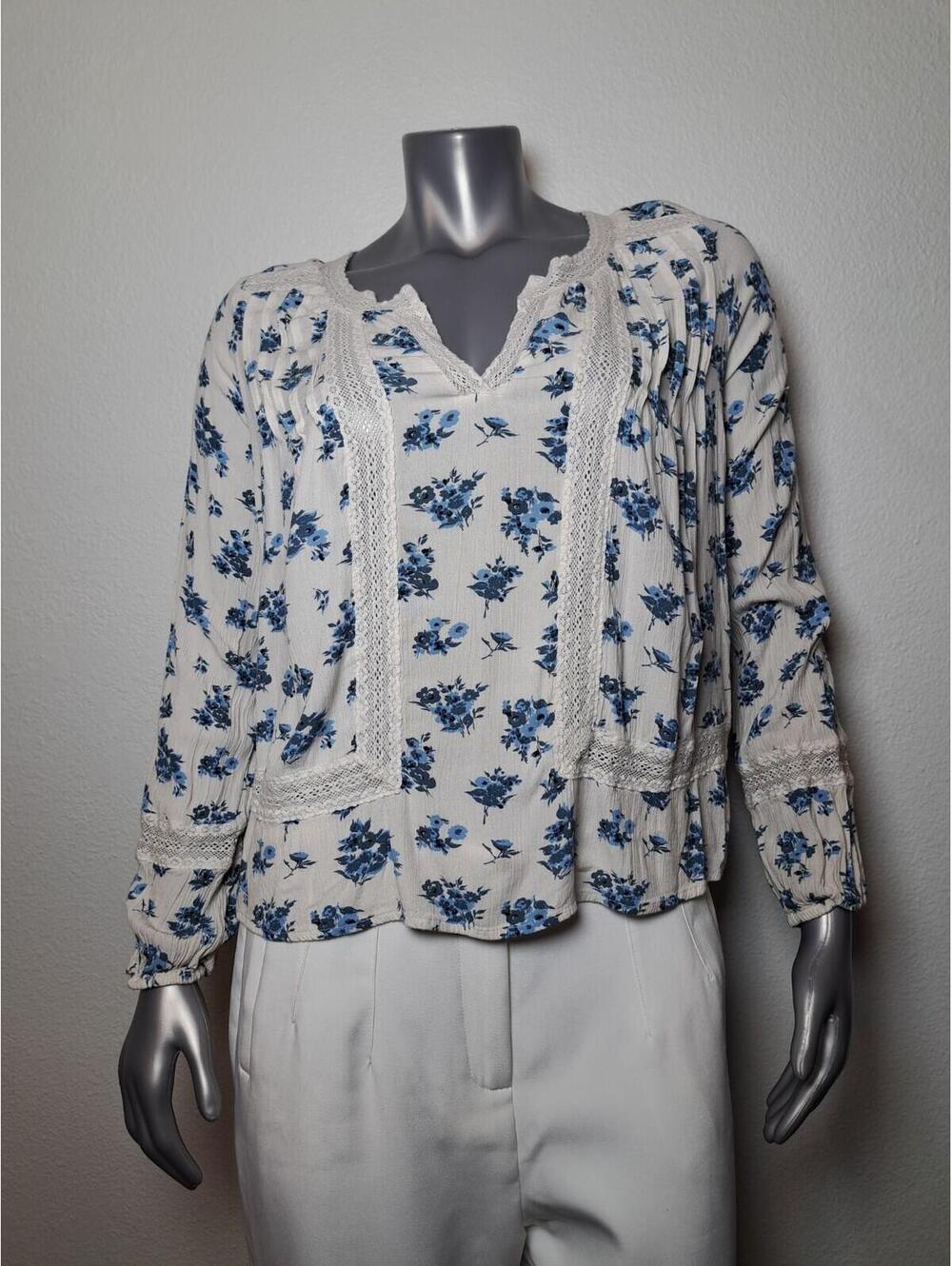 Abercrombie Women's Floral Blouse Long Sleeve Shirt Blue Size S